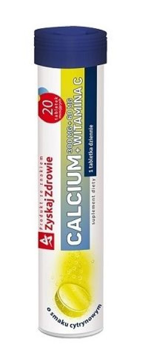Calcium 300 mg + Witamina C 60mg o smaku cytrynowym, 20 tabletek musujących