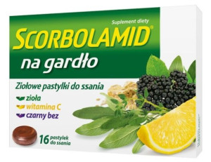 Scorbolamid na gardło 16 pastylek do ssania - Długi termin ważności!
