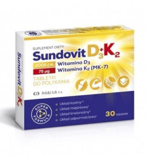 Sundovit D3 + K2, 30 tabletek - Długi termin ważności!