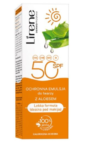 Lirene, Ochrona Emulsja do twarzy z Aloesem SPF 50, 50 ml - Długi termin wa