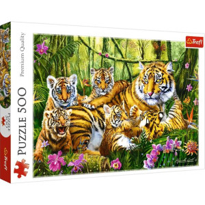Puzzle Wiele 500 Elementów Rodzina Tygrysów Zwierzęta Trefl