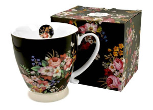 Kubek Na Stopce Jumbo 480 Ml Vintage Flowers Black
