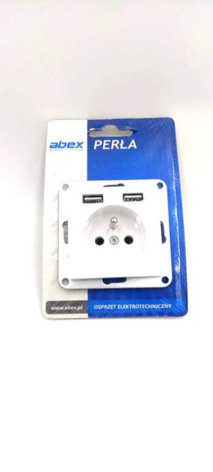 Gniazdo wtyczkowe pojedyncze + USB p/t 2P + Z 16A, 250V biały PERŁA