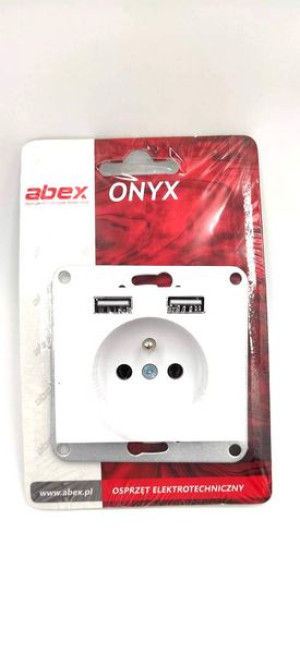 Gniazdo wtyczkowe pojedyncze + USB p/t 2P + Z 16A, 250V biały ONYX