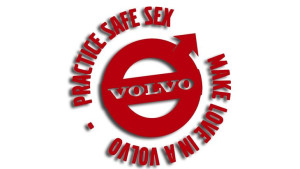 Wycinana naklejka PRACTICE SAFE SEX MAKE LOVE IN A VOLVO czerwona