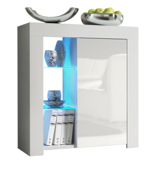 Komoda Stolik Szafka Biały/biały Połysk Rtv E104 + Led