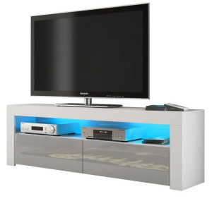 Komoda Stolik Szafka Biały/szary Połysk Rtv E017 + Led