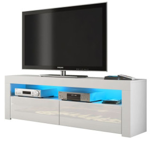 Komoda Stolik Szafka Biały/biały Połysk Rtv E017 + Led