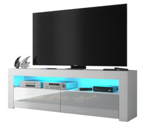 Komoda Stolik Szafka Biały/biały Połysk Rtv E055 + Led