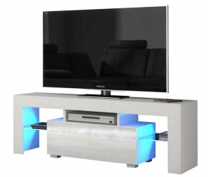 Komoda Stolik Szafka Biały/biały Połysk E042 Rtv + Led