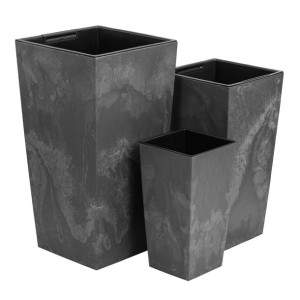 Zestaw 3x wysokie doniczki wkład kolor szary W 26,5 32,5 37,5 cm Beton