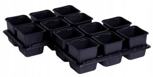Doniczka plastikowa kwadratowa czarna 12 szt + paletka