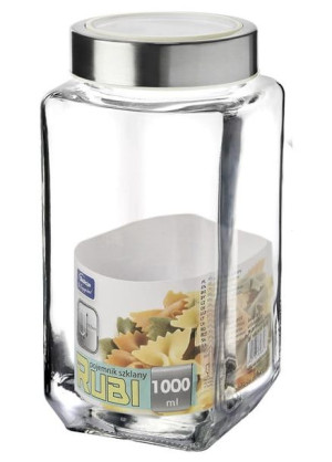 Pojemnik szklany słoik kwadratowy RUBI 1000 ml biały