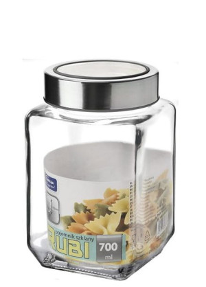 Pojemnik szklany słoik kwadratowy RUBI 700 ml szary