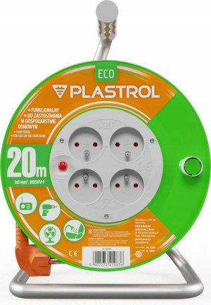 Przedłużacz bębnowy ECO LINE, 4x2p+Z, 10A, 2300W, przewód 3x1mm H05VV-F 20M