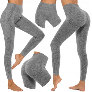 Leginsy Sportowe Bezszwowe Wysoki Stan Fitness Xl Szare