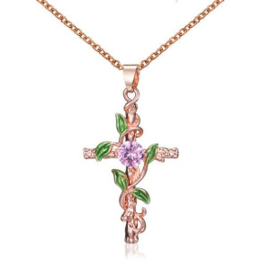 Naszyjnik Krzyż Z Cyrkoniami Rose Gold
