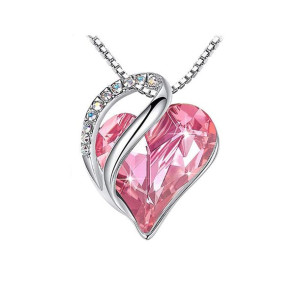 Wisiorek W Kształcie Serca Z Kamieniem Górskim- Pink Heart
