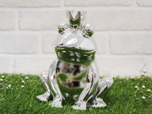 Figurka Ceramiczna Żaba W Koronie Srebrna 19x15x11,5 Cm