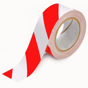 Taśma Ostrzegawcza Klejąca 50mm*45m Biało Czerwona Samoprzylepna Biała
