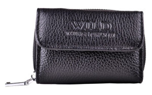 G4-233 Czarny Poziomy Mały Skórzany Portfel Unisex Na Monety Bilonówka Wild