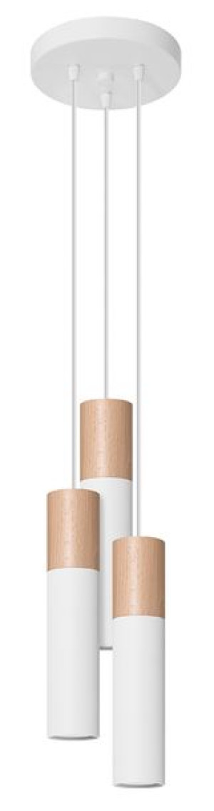 Lampa wisząca PABLO 3P biała zwis drewno GU10 salon sypialnia nad stół