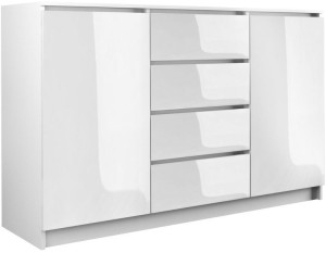 Komoda 2d4s 140cm 4 Szuflady 2 Drzwi Biała Połysk