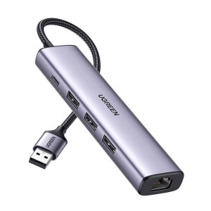 Adapter Ugreen 5w1 Usb-a Do 3x Usb 3.0 + Rj45 + Usb-c (srebrny)