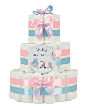 DUŻY tort z pieluszek pampersów prezent dla bliźniaków unisex