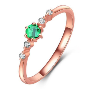 Pierścionek Rose Gold Z Zieloną Cyrkonią