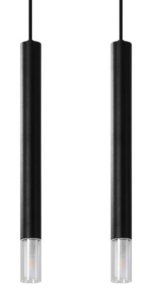 Lampa wisząca WEZYR 2 czarna tuba zwis nad wyspę nad stół do salonu szkło