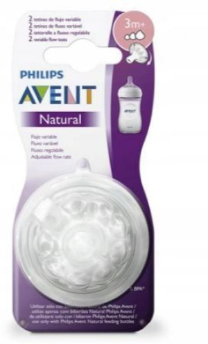 Smoczki Avent Natural do butelki regul. przepł 3m+