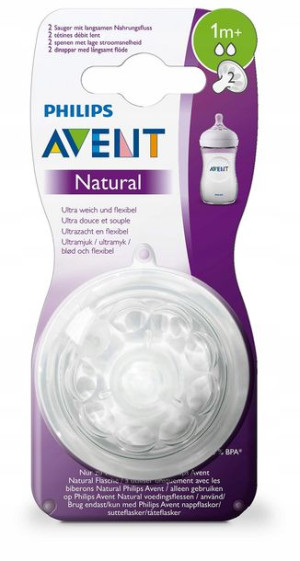 Smoczki Avent Natural do butelki wolny przepł 1m +