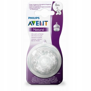 Smoczki Avent Natural do butelki 0m + first flow