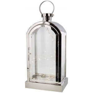 Latarenka Lampion Srebrny Dekoracje Metal Led