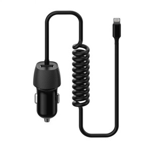 Platinet Car Charger Spiral 3.4a Usba + Lightning Cable [45484]