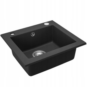Zlewozmywak Granit West Black Czarny Zestaw Syfon