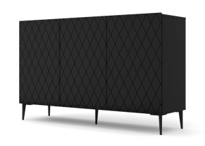 Komoda DIUNA 145 cm 3D na nóżkach czarny mat zdobione fronty
