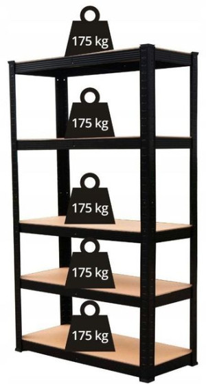 Regał Magazynowy 5 Półek Czarny 180x90x30 875kg