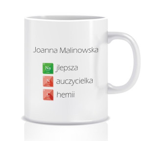 Kubek z grafiką dla nauczycielki chemii (imię, chemik)