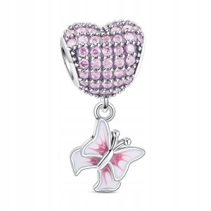 Zawieszka SREBRO 925 Charms Koralik Serce Motyl