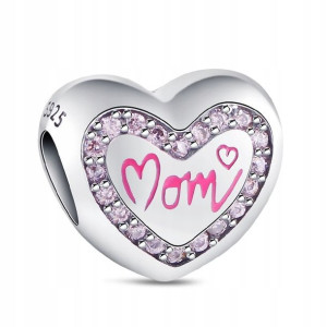 Zawieszka SREBRO 925 Charms Koralik Serce Mom Mama