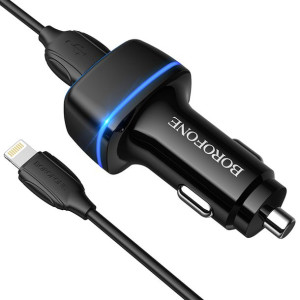 Borofone ładowarka samochodowa BZ14 Max 2xUSB 2,4A z kablem USB na Lightnin