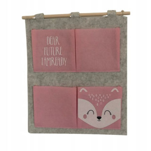 Wiszący organizer ścienny na zabawki 38*44 cm różowy lis