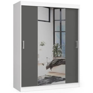 Szafa przesuwna do sypialni, mono, lustro, 150x60x200 cm, biel, grafit, mat
