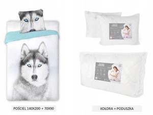 Pościel 140x200 Pies Husky + Kołdra +poduszka