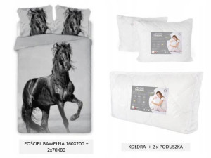 Pościel 160x200 Czarny Koń+kołdra+2 Poduszki