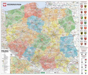 Mapa Ścienna Polski - Administracyjno-samochodowa