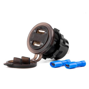 Wodoodporna ładowarka z gniazdami usb i testerem napięcia 2xusb 12/24v mod-