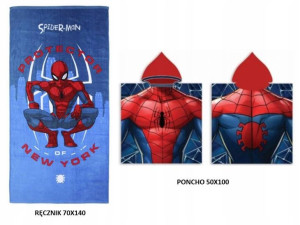 Poncho 50x100+Ręcznik kąpielowy SPIDERMAN 70x140
